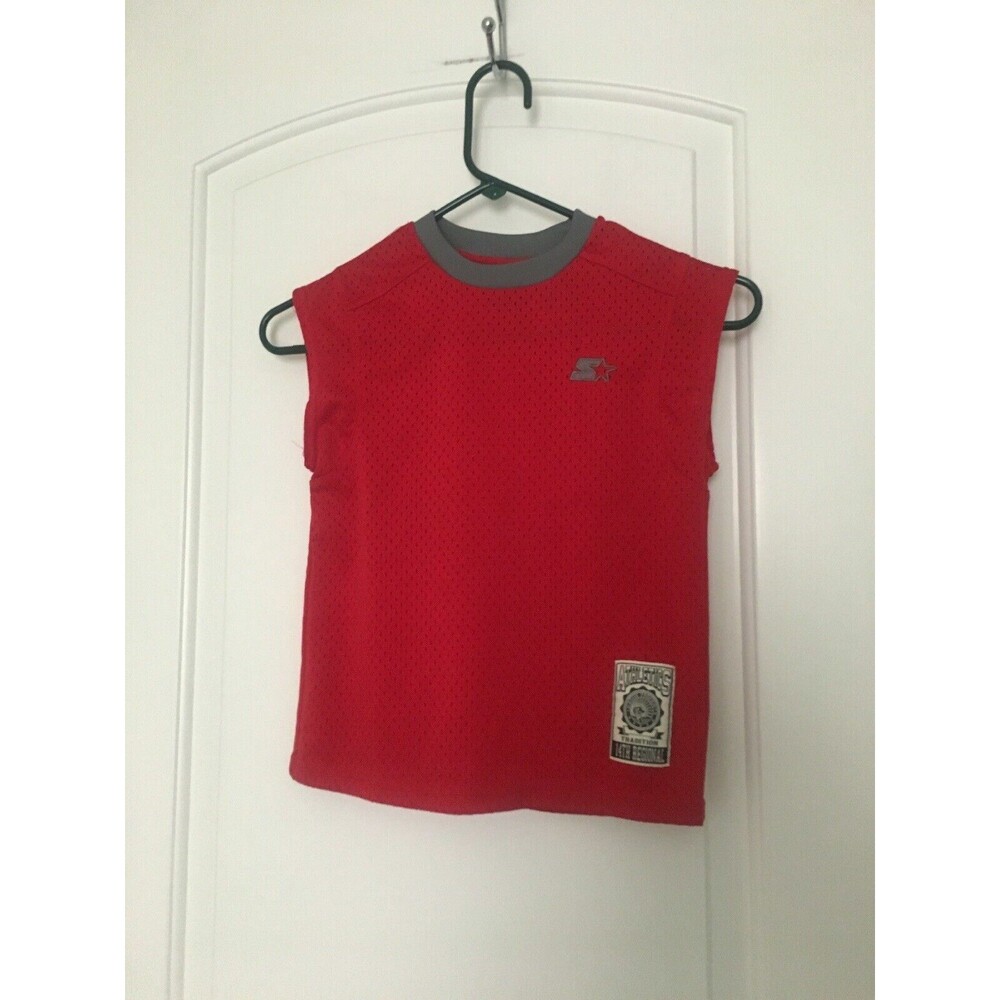 Starter Boys Athletic Sleeveless Mesh Jersey Shirt Top Size XS 4/5 Red Gray